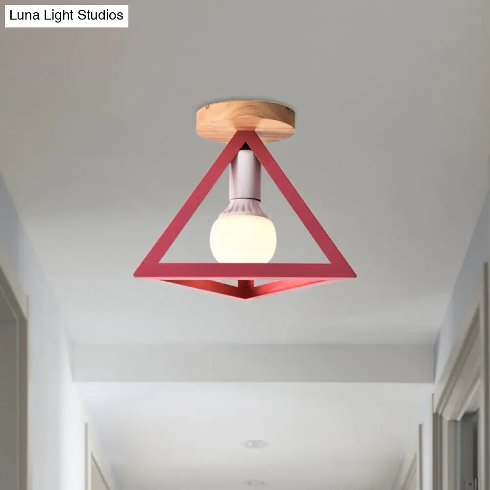 Triangle Ceiling Fixture With Cage Shade Loft - Style 1 - Bulb Metal Semi - Flush Mount Light –