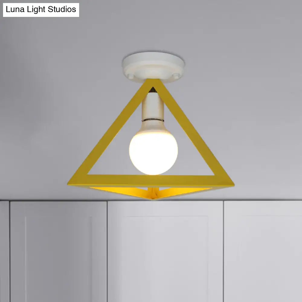 Triangle Ceiling Fixture With Cage Shade Loft - Style 1 - Bulb Metal Semi - Flush Mount Light –