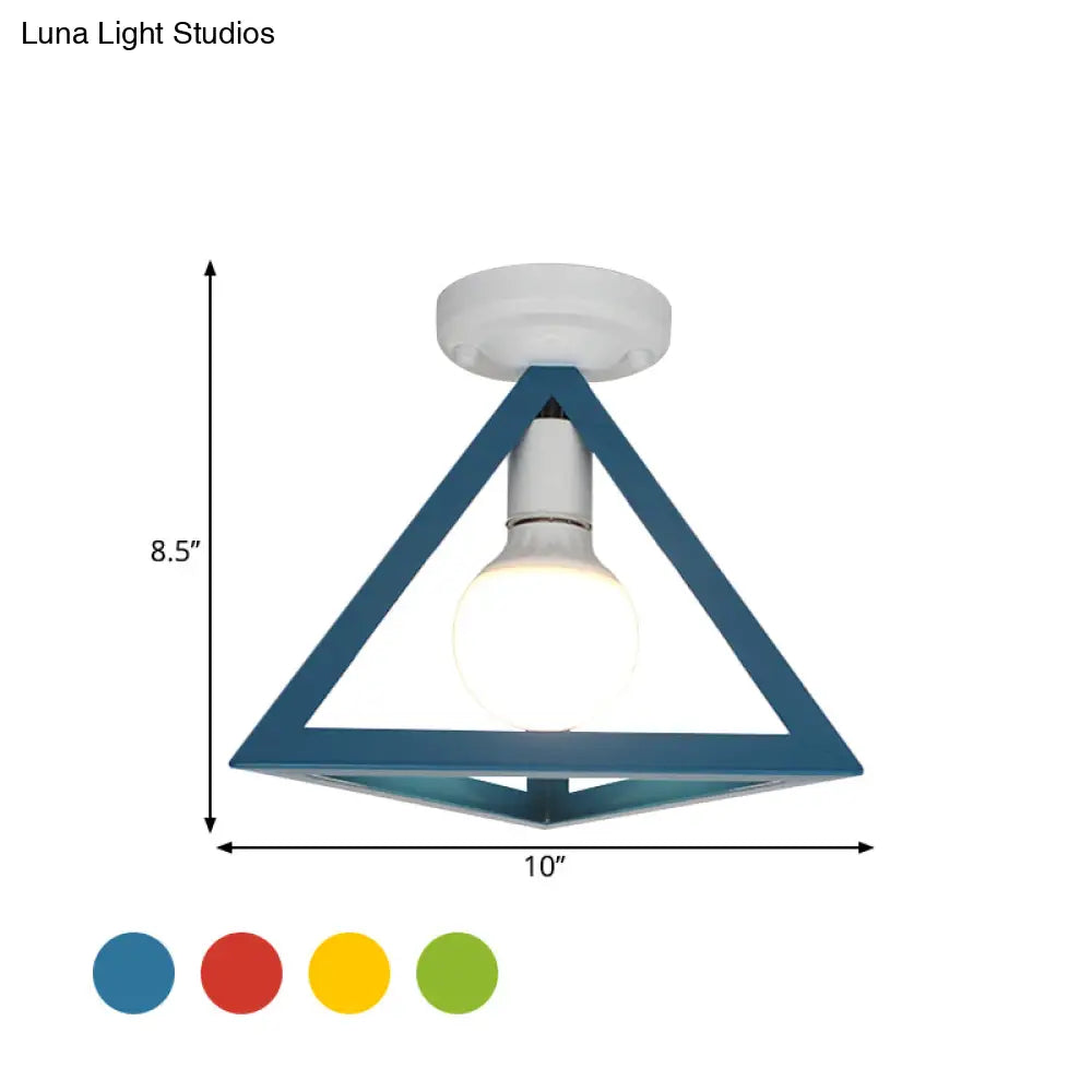 Triangle Ceiling Fixture With Cage Shade Loft - Style 1 - Bulb Metal Semi - Flush Mount Light –