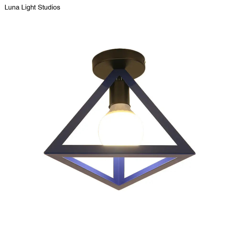 Triangle Ceiling Fixture With Cage Shade Loft - Style 1 - Bulb Metal Semi - Flush Mount Light –