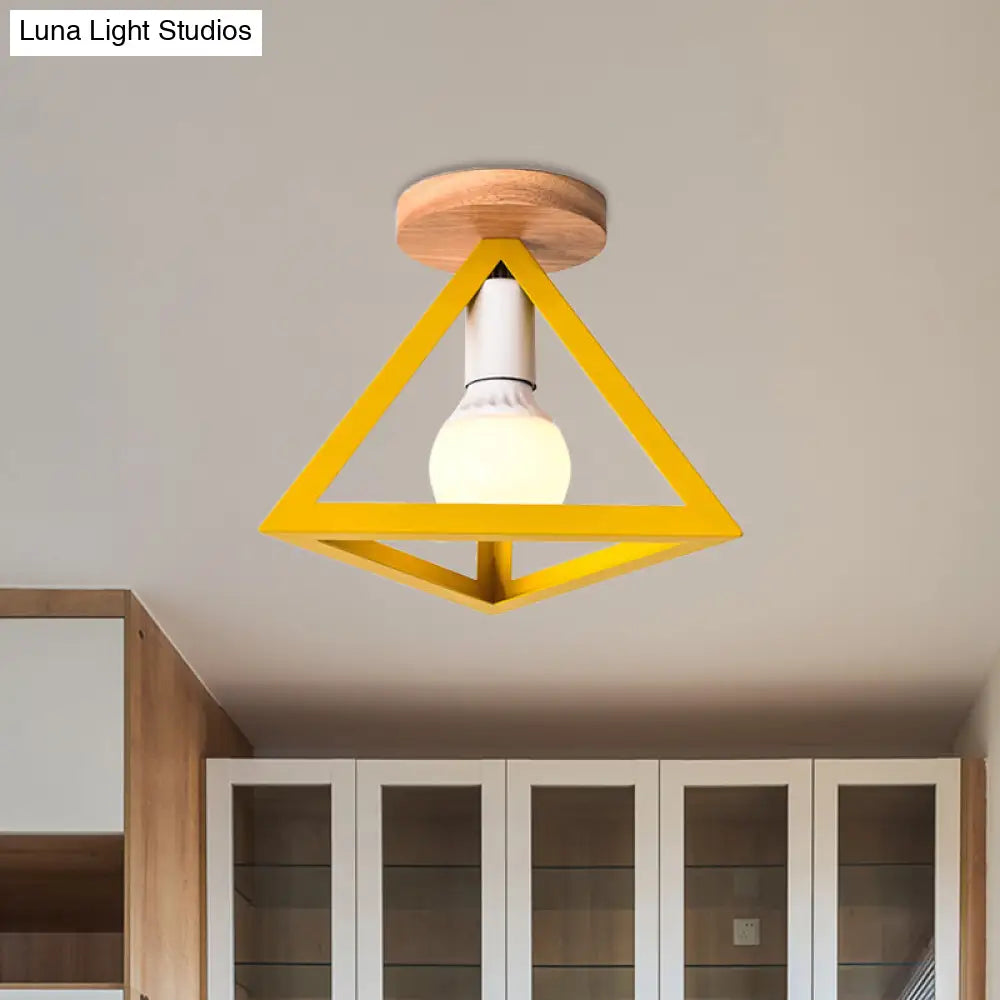 Triangle Ceiling Fixture With Cage Shade Loft - Style 1 - Bulb Metal Semi - Flush Mount Light –