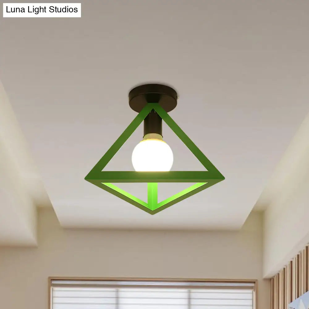 Triangle Ceiling Fixture With Cage Shade Loft - Style 1 - Bulb Metal Semi - Flush Mount Light –