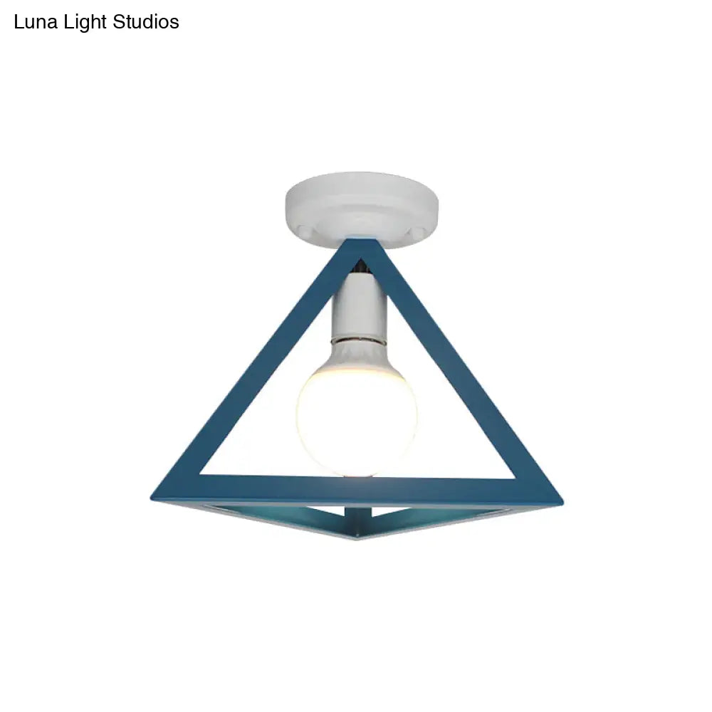 Triangle Ceiling Fixture With Cage Shade Loft - Style 1 - Bulb Metal Semi - Flush Mount Light –