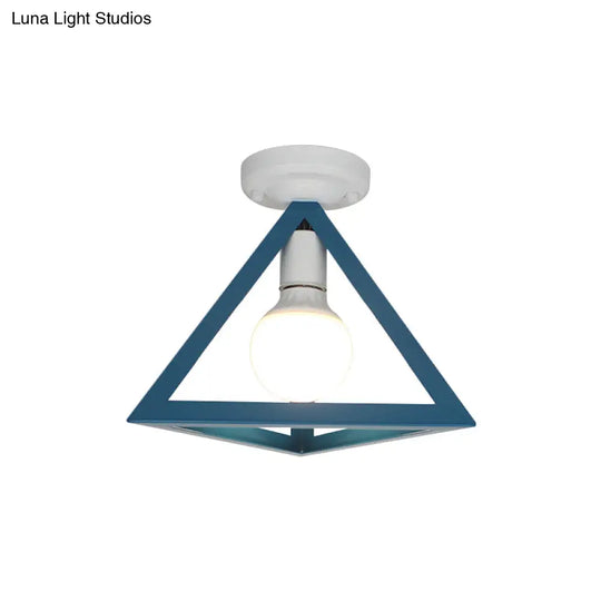 Triangle Ceiling Fixture With Cage Shade Loft - Style 1 - Bulb Metal Semi - Flush Mount Light –