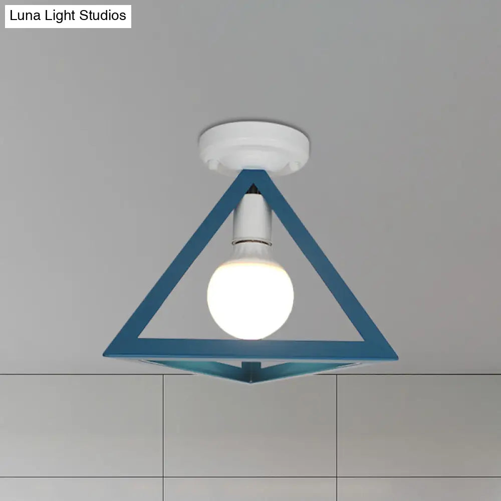 Triangle Ceiling Fixture With Cage Shade Loft - Style 1 - Bulb Metal Semi - Flush Mount Light –