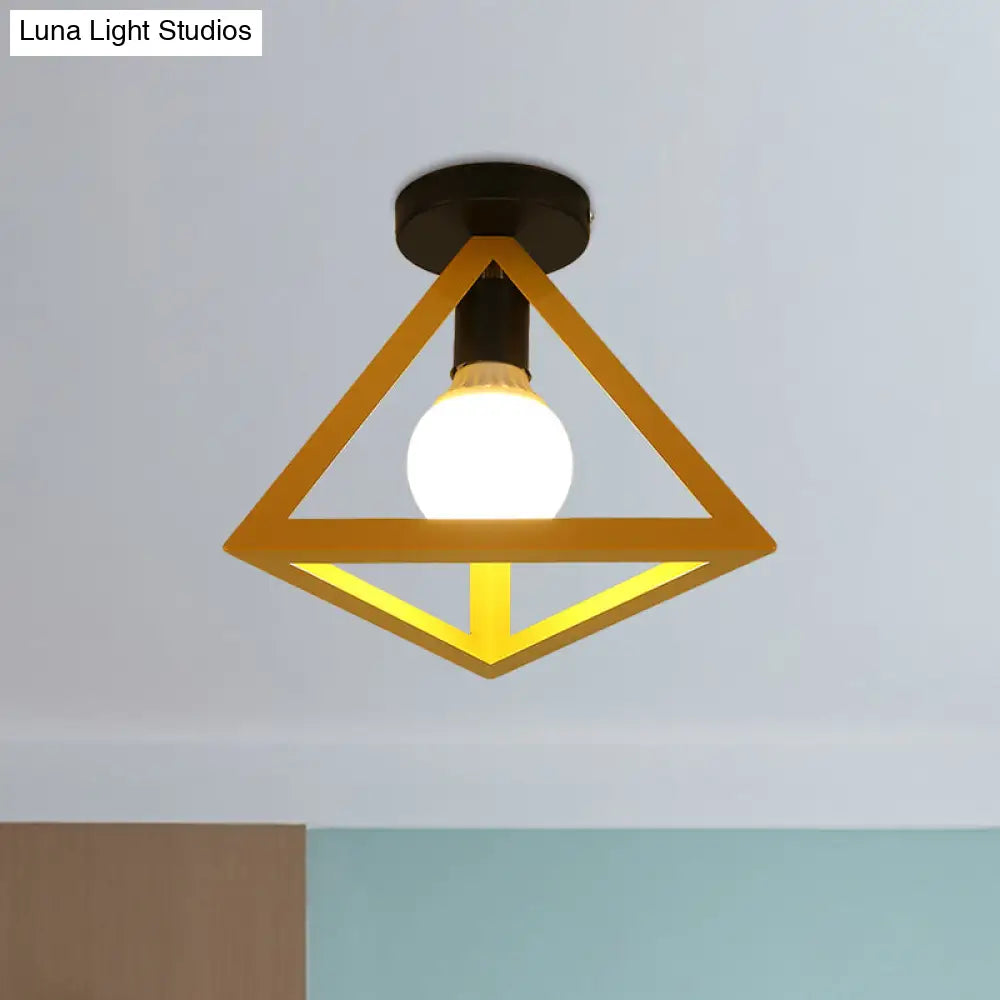 Triangle Ceiling Fixture With Cage Shade Loft - Style 1 - Bulb Metal Semi - Flush Mount Light –