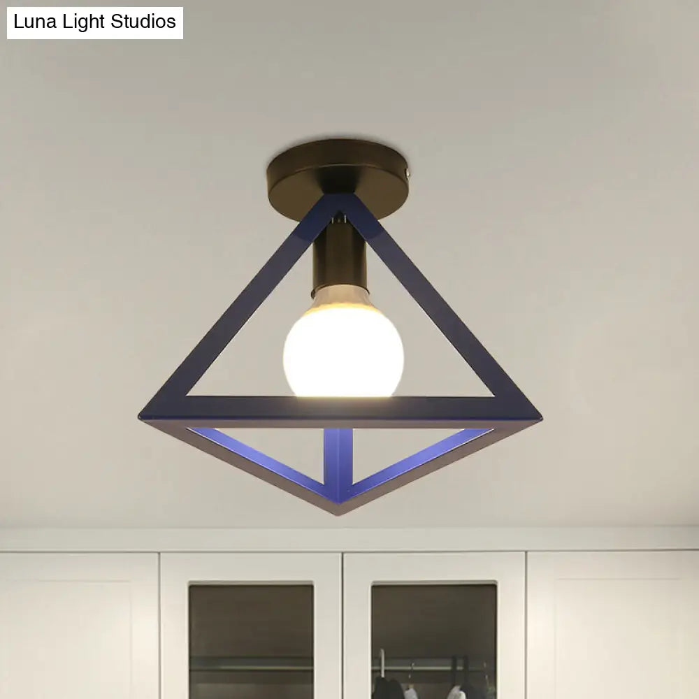 Triangle Ceiling Fixture With Cage Shade Loft - Style 1 - Bulb Metal Semi - Flush Mount Light –