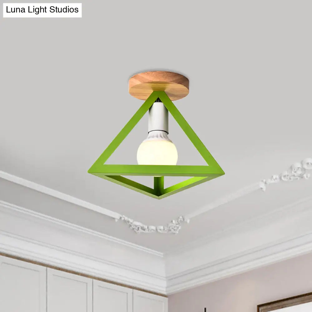 Triangle Ceiling Fixture With Cage Shade Loft - Style 1 - Bulb Metal Semi - Flush Mount Light –