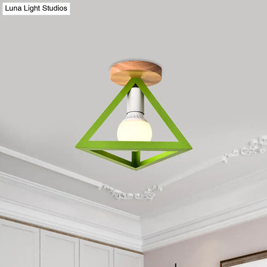 Triangle Ceiling Fixture With Cage Shade Loft - Style 1 - Bulb Metal Semi - Flush Mount Light –