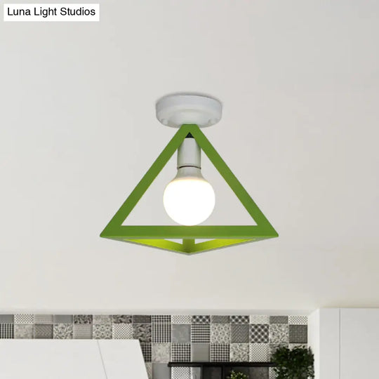 Triangle Ceiling Fixture With Cage Shade Loft - Style 1 - Bulb Metal Semi - Flush Mount Light –