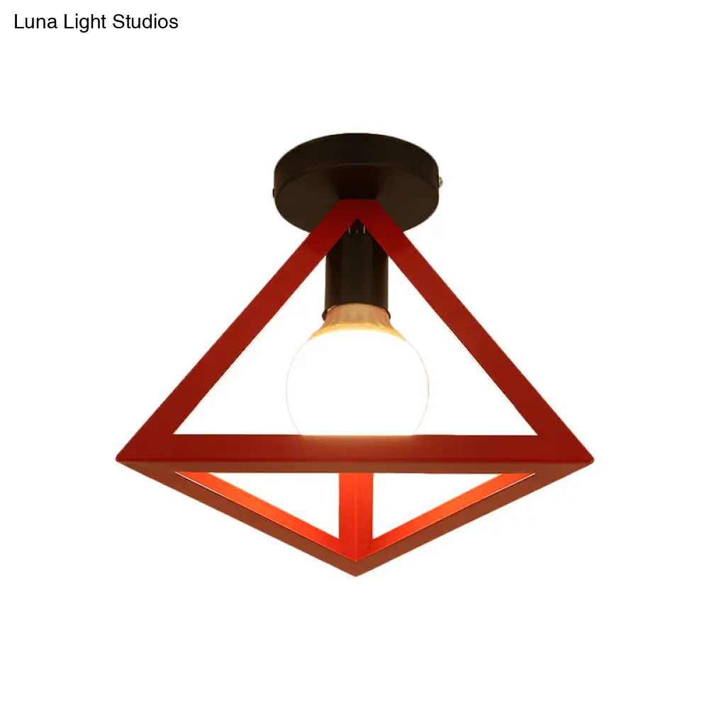 Triangle Ceiling Fixture With Cage Shade Loft - Style 1 - Bulb Metal Semi - Flush Mount Light –