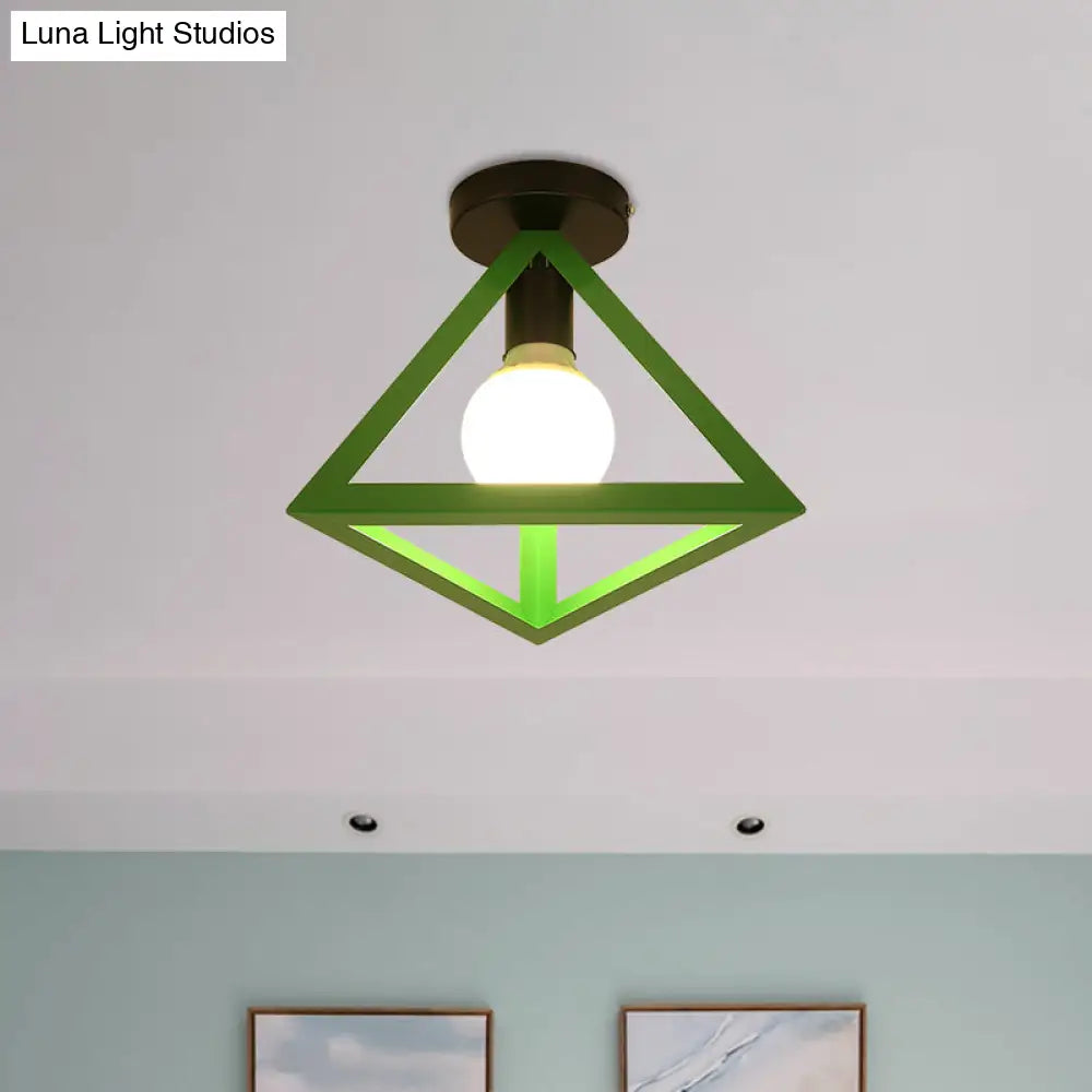 Triangle Ceiling Fixture With Cage Shade Loft - Style 1 - Bulb Metal Semi - Flush Mount Light –