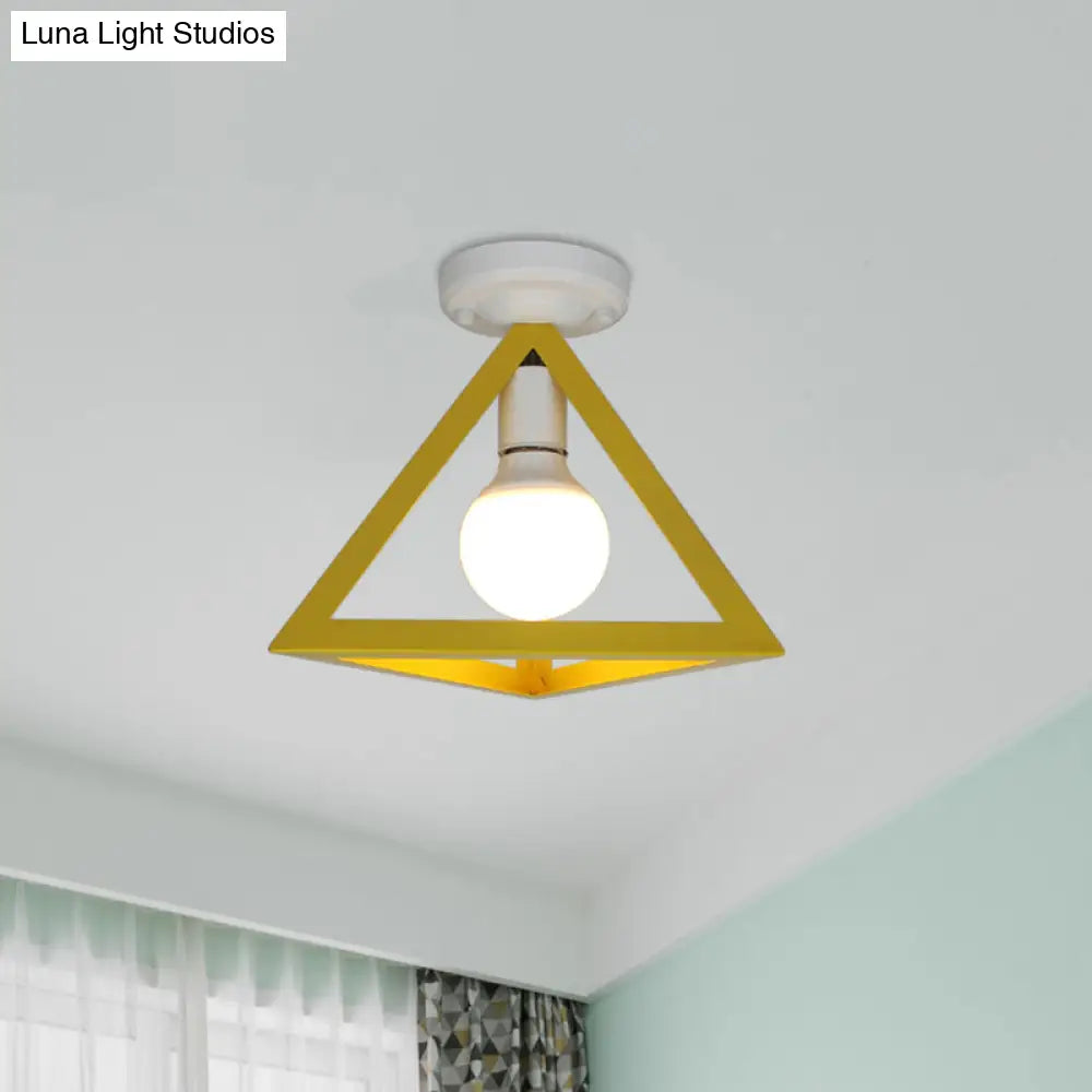 Triangle Ceiling Fixture With Cage Shade Loft - Style 1 - Bulb Metal Semi - Flush Mount Light –