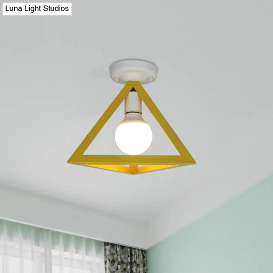 Triangle Ceiling Fixture With Cage Shade Loft - Style 1 - Bulb Metal Semi - Flush Mount Light –