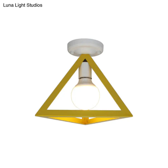 Triangle Ceiling Fixture With Cage Shade Loft - Style 1 - Bulb Metal Semi - Flush Mount Light –