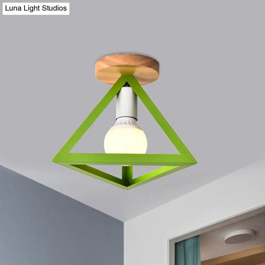 Triangle Ceiling Fixture With Cage Shade Loft - Style 1 - Bulb Metal Semi - Flush Mount Light –