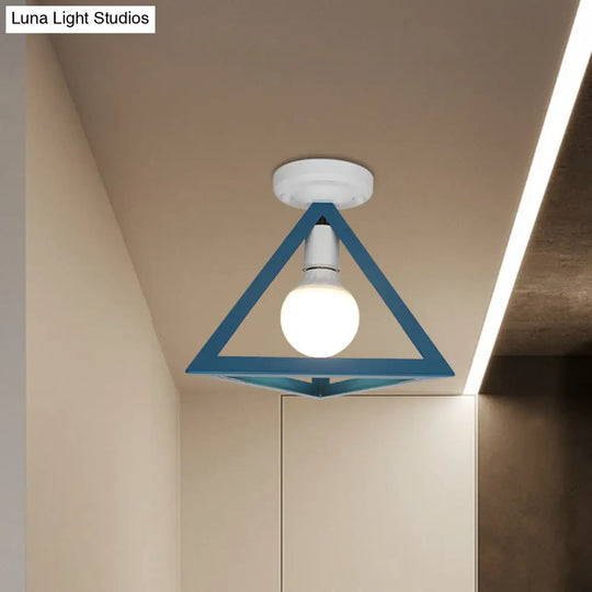 Triangle Ceiling Fixture With Cage Shade Loft - Style 1 - Bulb Metal Semi - Flush Mount Light –