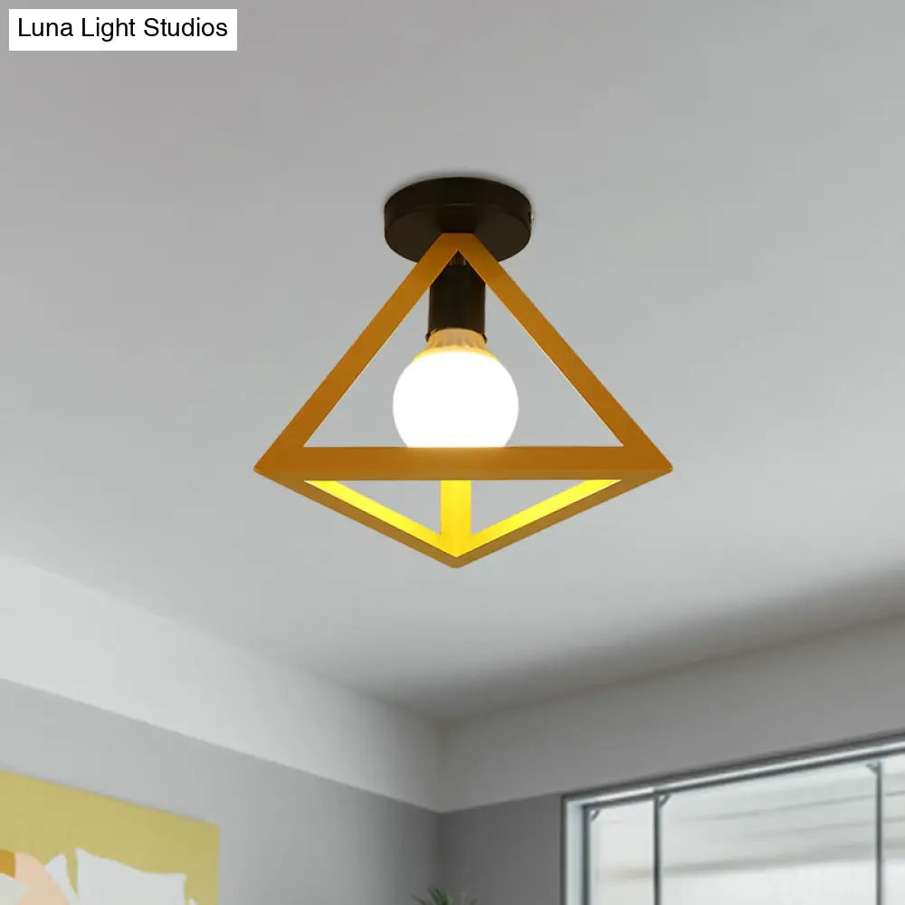 Triangle Ceiling Fixture With Cage Shade Loft - Style 1 - Bulb Metal Semi - Flush Mount Light –