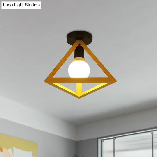 Triangle Ceiling Fixture With Cage Shade Loft - Style 1 - Bulb Metal Semi - Flush Mount Light –