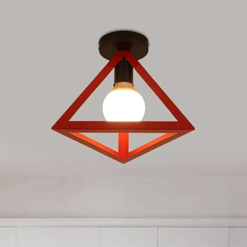 Triangle Ceiling Fixture With Cage Shade Loft - Style 1 - Bulb Metal Semi - Flush Mount Light –