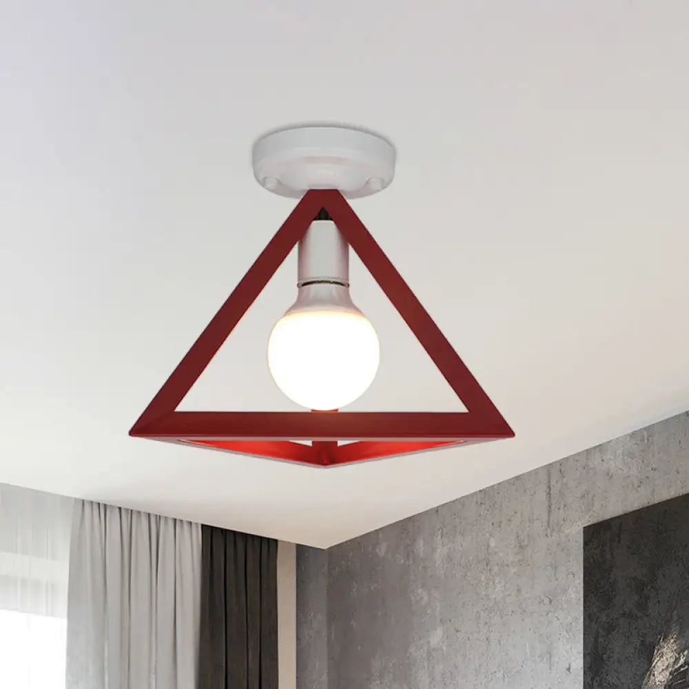 Triangle Ceiling Fixture With Cage Shade Loft - Style 1 - Bulb Metal Semi - Flush Mount Light –