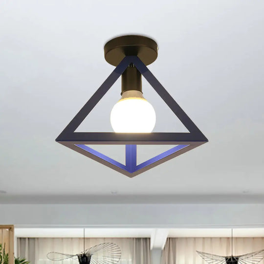 Triangle Ceiling Fixture With Cage Shade Loft - Style 1 - Bulb Metal Semi - Flush Mount Light –