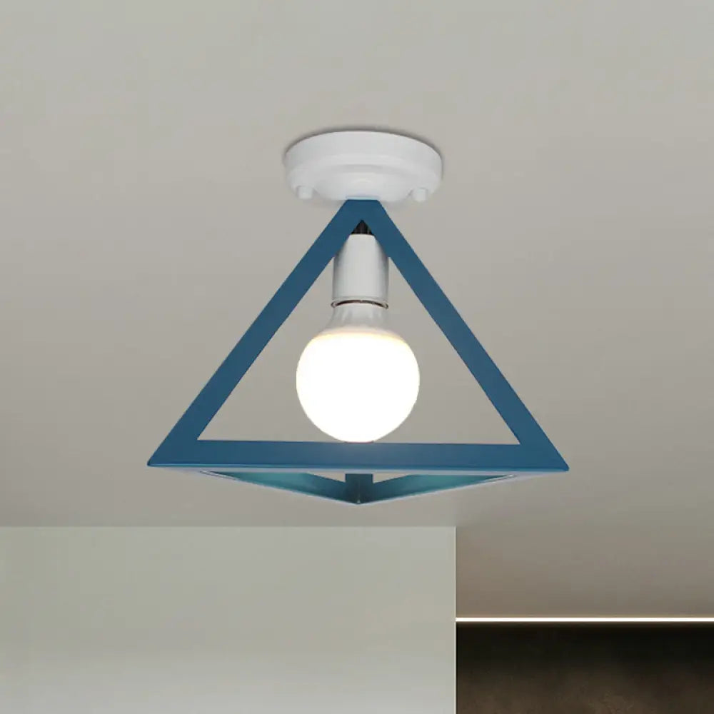 Triangle Ceiling Fixture With Cage Shade Loft - Style 1 - Bulb Metal Semi - Flush Mount Light –