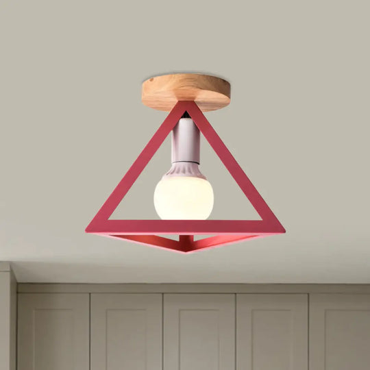 Triangle Ceiling Fixture With Cage Shade Loft - Style 1 - Bulb Metal Semi - Flush Mount Light –