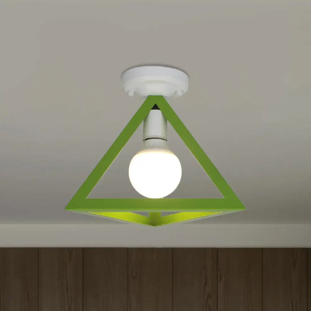 Triangle Ceiling Fixture With Cage Shade Loft - Style 1 - Bulb Metal Semi - Flush Mount Light –