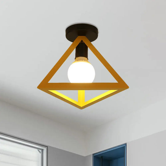 Triangle Ceiling Fixture With Cage Shade Loft - Style 1 - Bulb Metal Semi - Flush Mount Light –