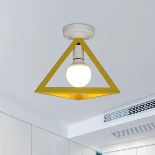 Triangle Ceiling Fixture With Cage Shade Loft - Style 1 - Bulb Metal Semi - Flush Mount Light –