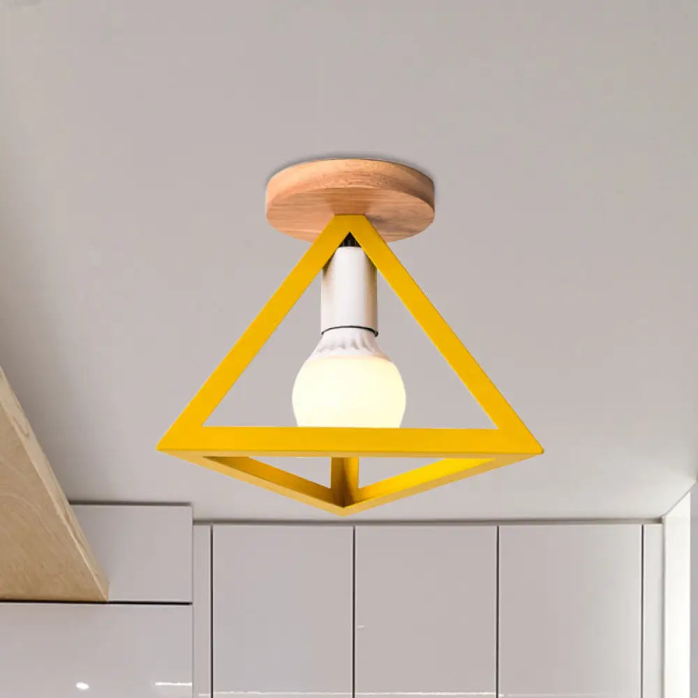 Triangle Ceiling Fixture With Cage Shade Loft - Style 1 - Bulb Metal Semi - Flush Mount Light –