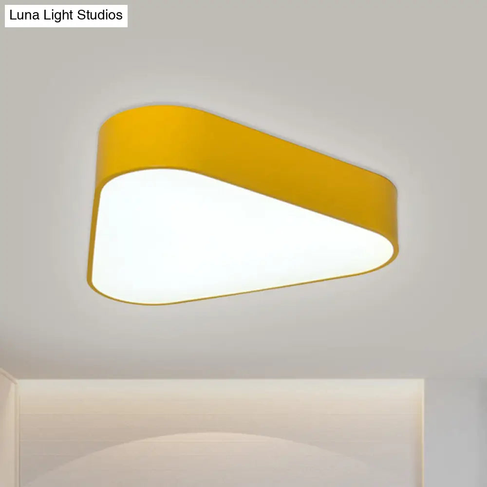 Triangular Fun: Kids Led Acrylic Flush Mount Light In White/Yellow/Purple For Close To Ceiling