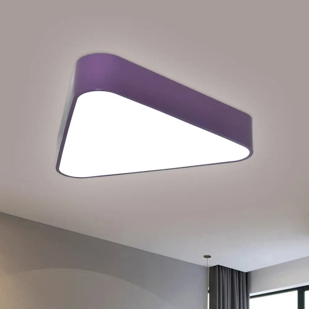 Triangular Fun: Kids Led Acrylic Flush Mount Light In White/Yellow/Purple For Close To Ceiling