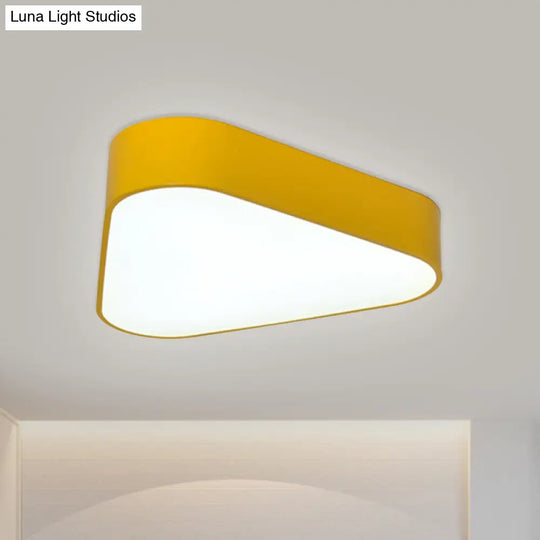 Triangular Fun: Kids Led Acrylic Flush Mount Light In White/Yellow/Purple For Close To Ceiling