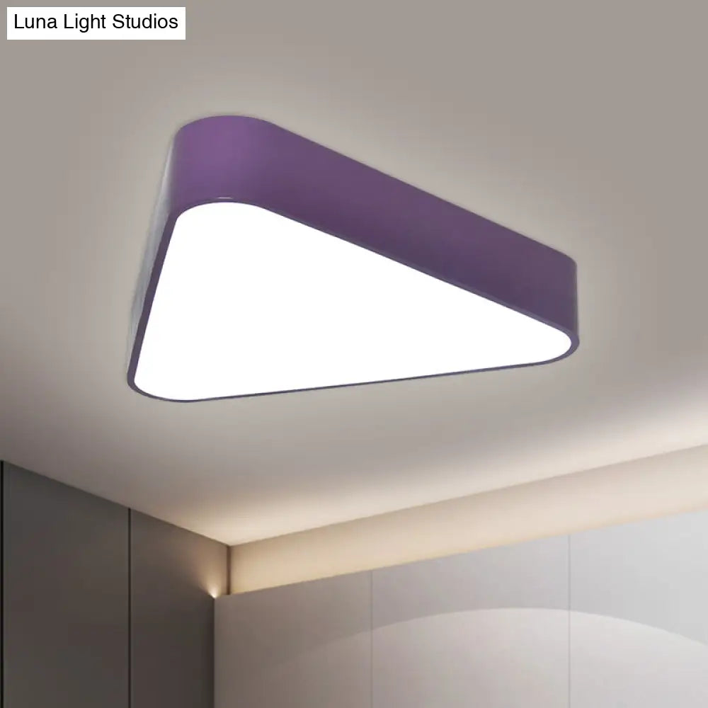 Triangular Fun: Kids Led Acrylic Flush Mount Light In White/Yellow/Purple For Close To Ceiling