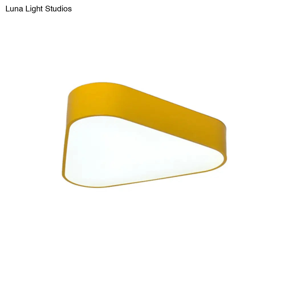 Triangular Fun: Kids Led Acrylic Flush Mount Light In White/Yellow/Purple For Close To Ceiling