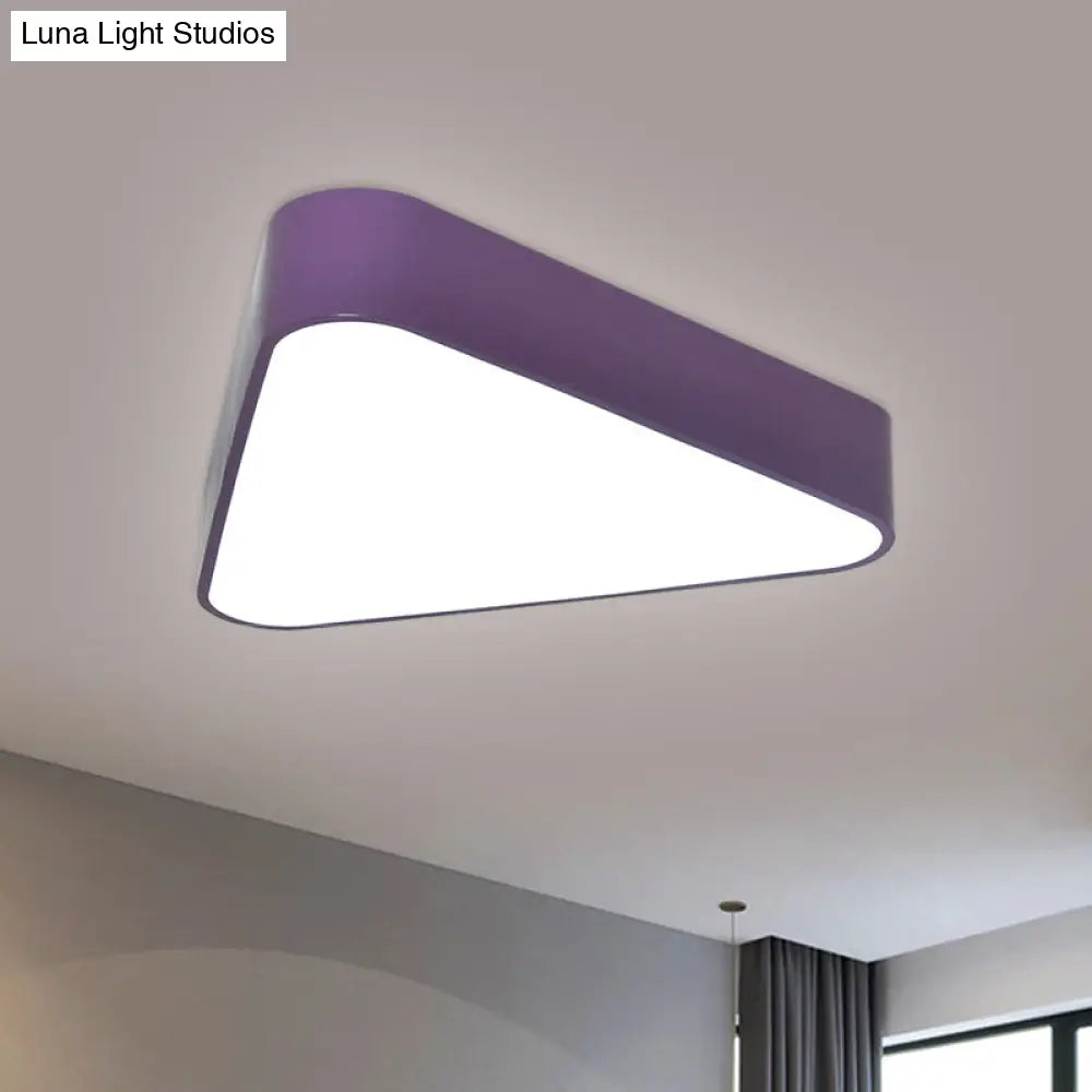 Triangular Fun: Kids Led Acrylic Flush Mount Light In White/Yellow/Purple For Close To Ceiling