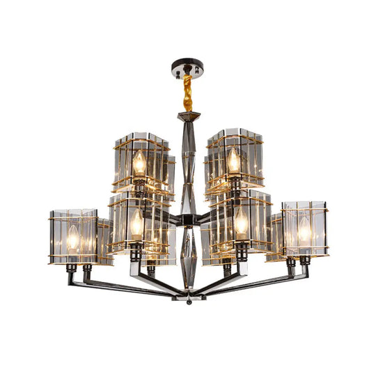 Triangular Smoke Glass Suspension Chandelier - Artistic Black Lighting For Dining Room 12 /