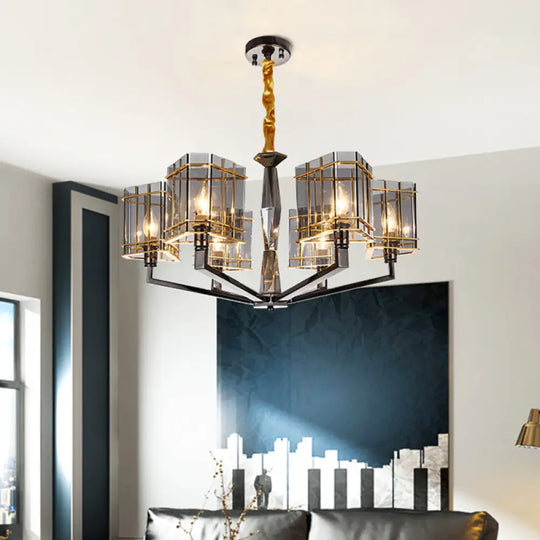 Triangular Smoke Glass Suspension Chandelier - Artistic Black Lighting For Dining Room 6 /