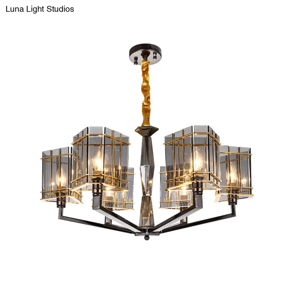 Triangular Smoke Glass Suspension Chandelier - Artistic Black Lighting For Dining Room