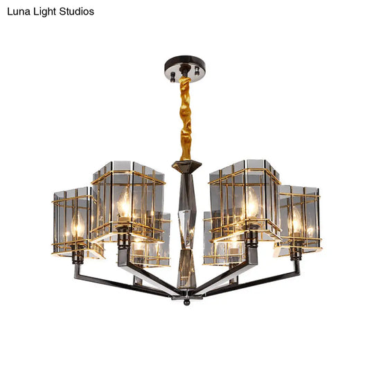 Triangular Smoke Glass Suspension Chandelier - Artistic Black Lighting For Dining Room