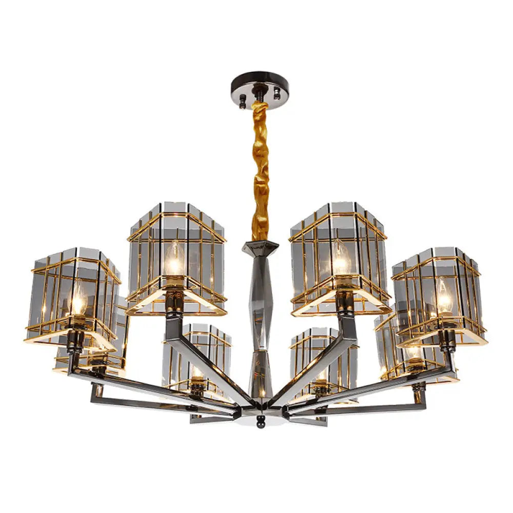 Triangular Smoke Glass Suspension Chandelier - Artistic Black Lighting For Dining Room 8 /