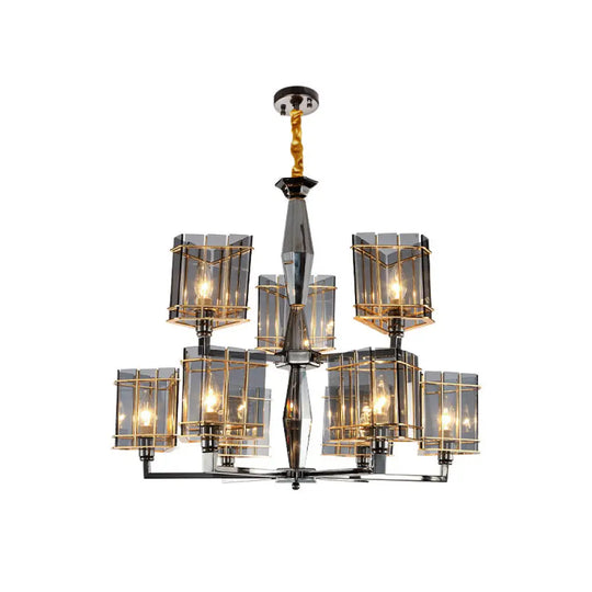 Triangular Smoke Glass Suspension Chandelier - Artistic Black Lighting For Dining Room 9 /