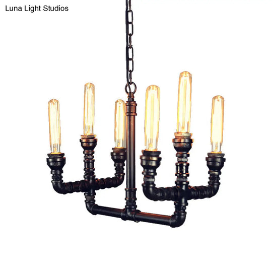 Black Trident Metal Suspension Pendant - 6 Heads Ceiling Chandelier Ideal For Restaurants