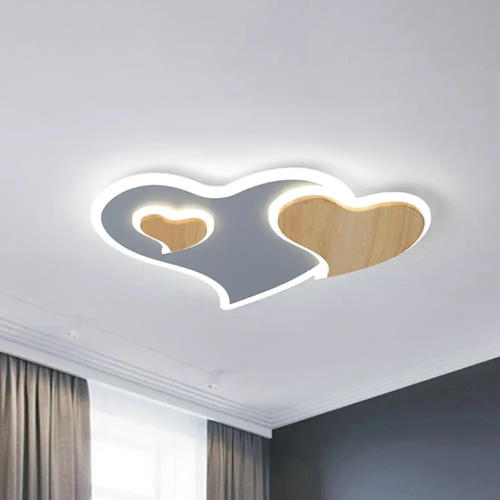 Triple Heart Acrylic Ceiling Light In Blue And Wood With Led - Nordic Style