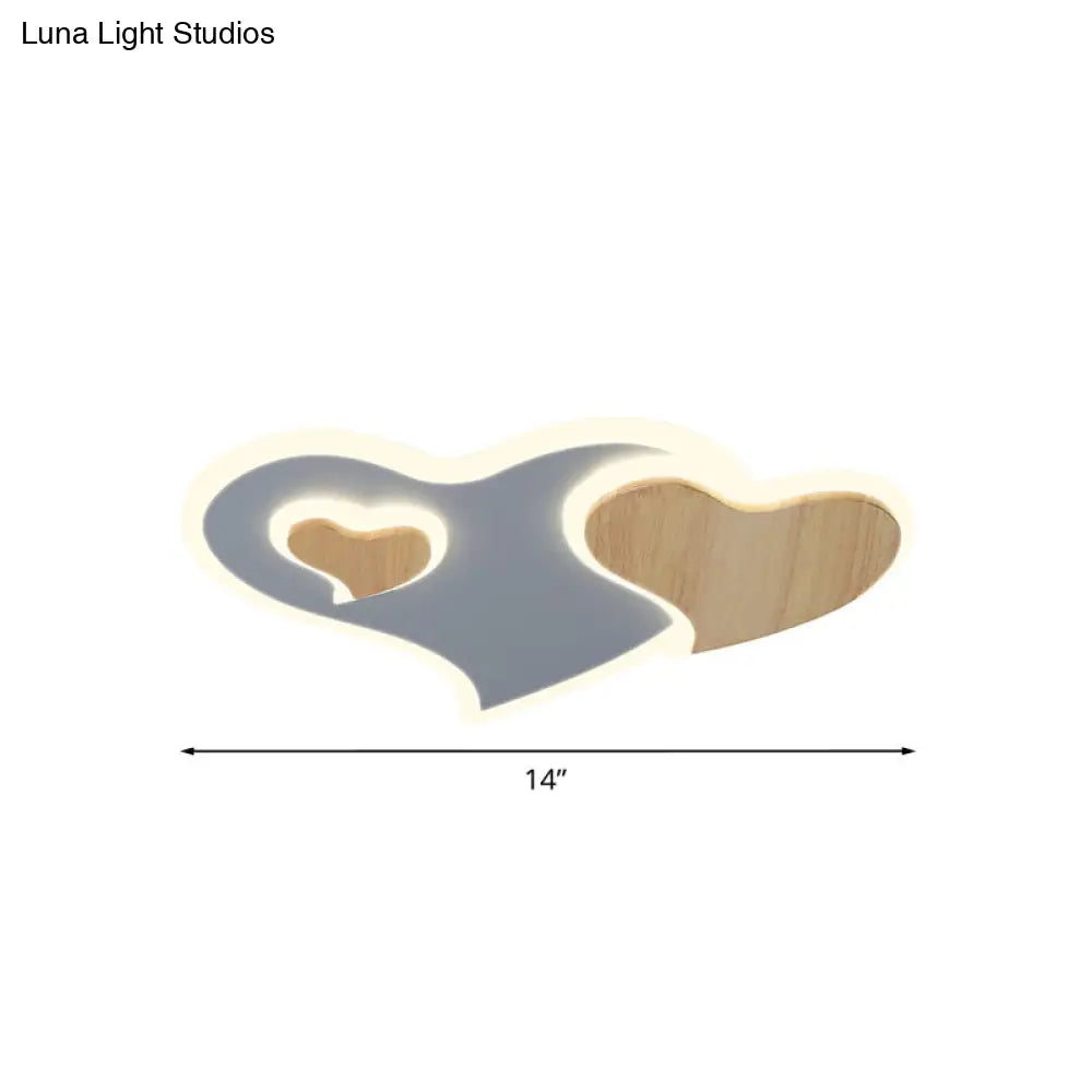 Triple Heart Acrylic Ceiling Light In Blue And Wood With Led - Nordic Style