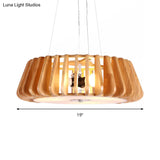 Triple Light Wooden Drum Chandelier For Modern Restaurant Decor