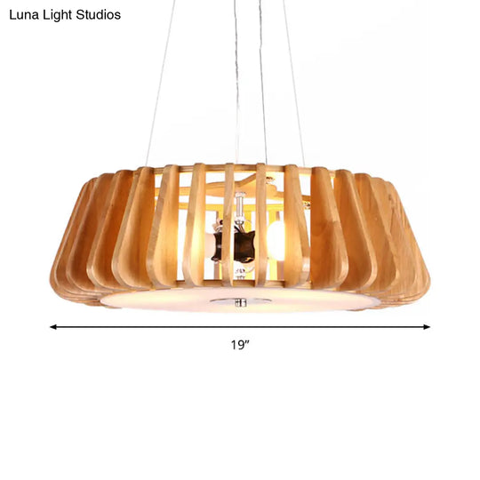 Modern Wooden Drum Chandelier: Triple Light Pendant For Restaurant Ceiling