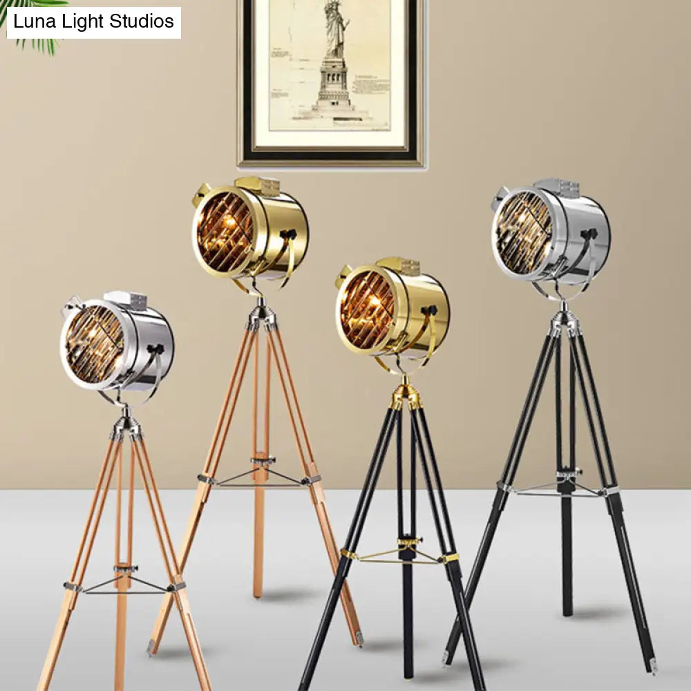 Tripod Spotlight Floor Lamp - Stainless Steel Standing Light Industrial Design